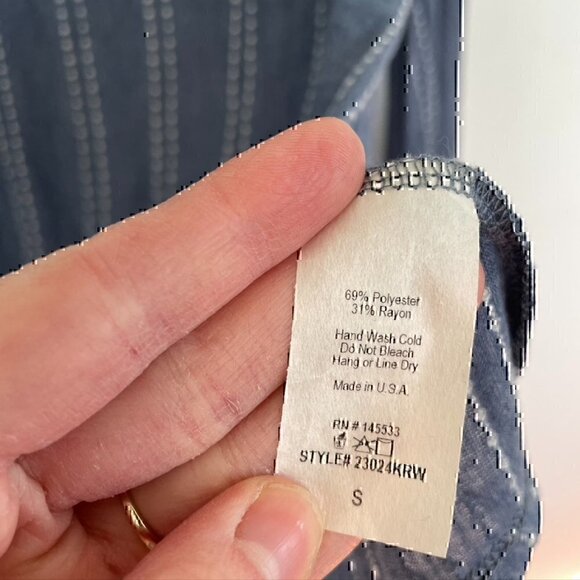 W5 ANTHROPOLOGIE Mariana Blouse Dot Stripe Blue White Ruffle 3/4 Sleeve Boho Top - Picture 10 of 12